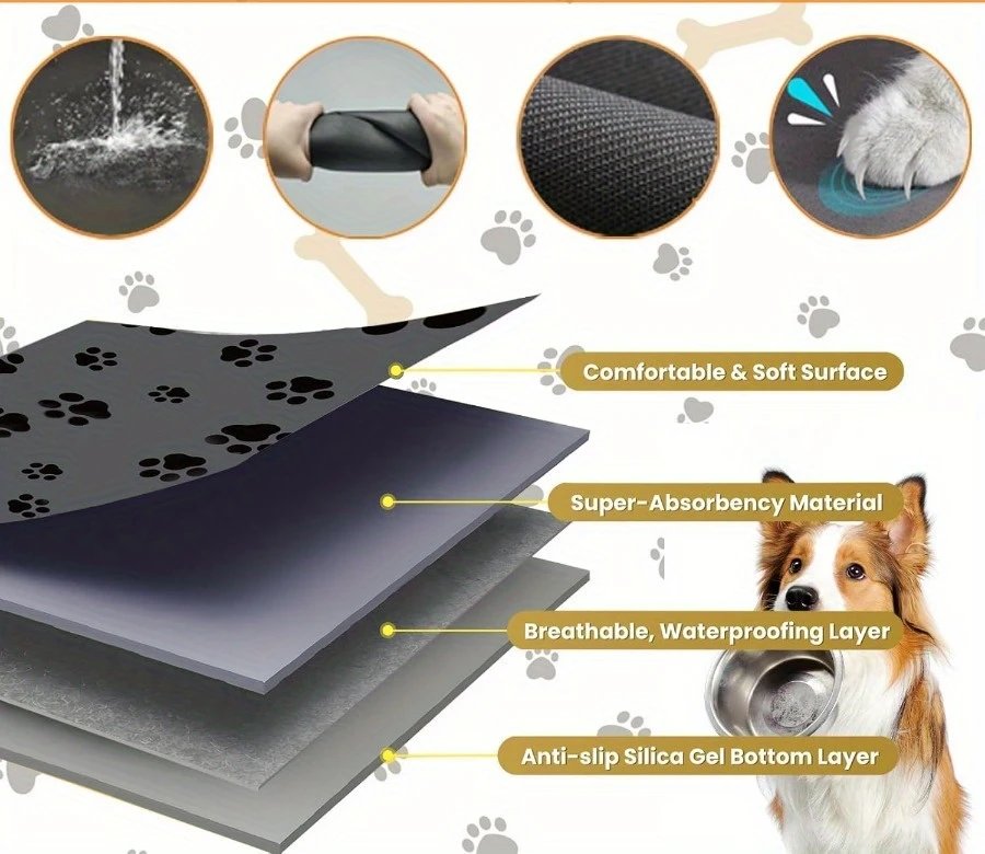 Polymères d'alimentation pour chiens à séchage rapide et absorbant, conception d'empreintes de pattes, non ald et anti-sub, adaptés aux bols à aliments et à eau Polymères d'alimentation pour chiens à séchage rapide et absorbant, conception d'empreintes de pattes, non ald et anti-sub, adaptés aux bols à aliments et à eau