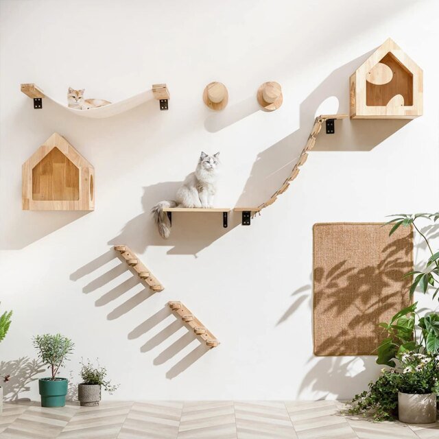 Étagère d'escalade murale pour chat | escalier à quatre marches avec poteau à gratter en sisal | tour d'arbre pour chats | plate-forme de saut |   meubles pour animaux de compagnie