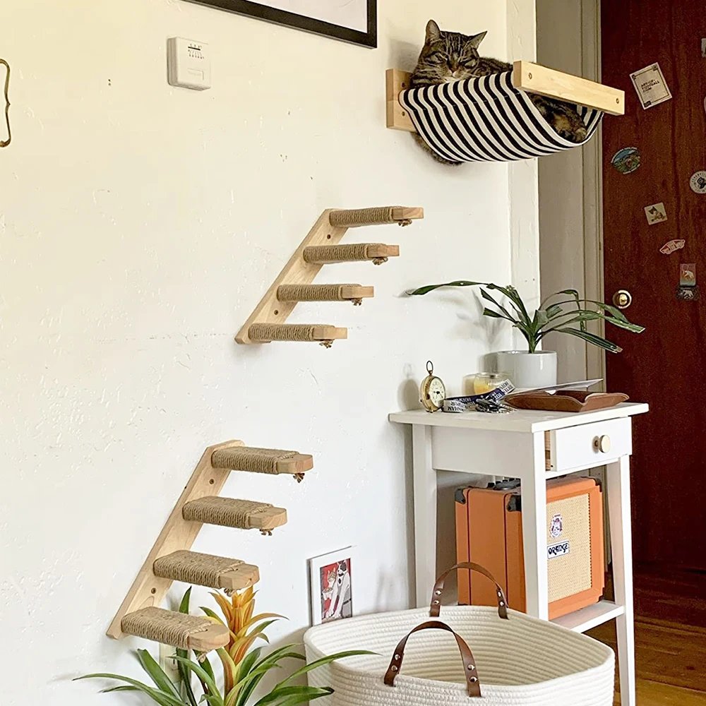 Étagère d'escalade murale pour chat, escalier à quatre marches avec poteau à gratter en sisal, tour d'arbre pour chats, plate-forme de saut, meubles pour animaux de compagnie Étagère d'escalade murale pour chat, escalier à quatre marches avec poteau à gratter en sisal, tour d'arbre pour chats, plate-forme de saut, meubles pour animaux de compagnie