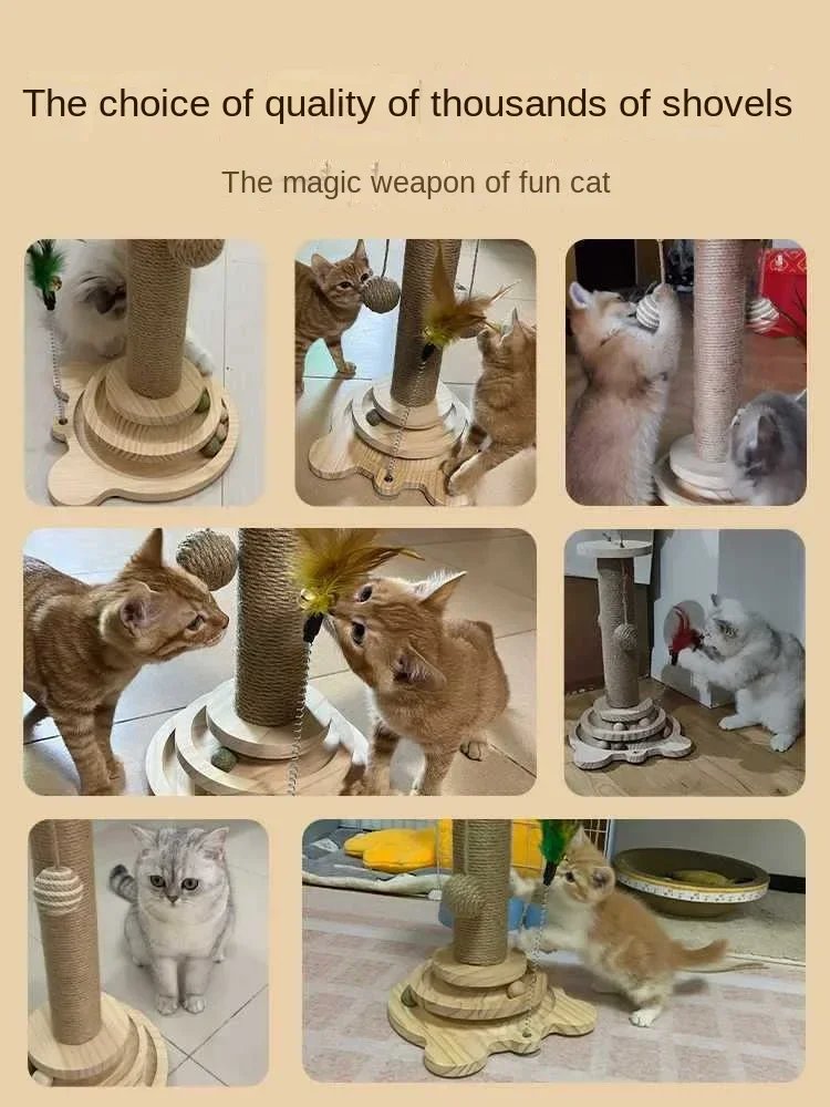 Cadre d'escalade en bois massif pour chat, jouets pour animaux de compagnie, planche à gratter en sisal durable, une pièce, colonne de saisie avec jouets colorés pour chat