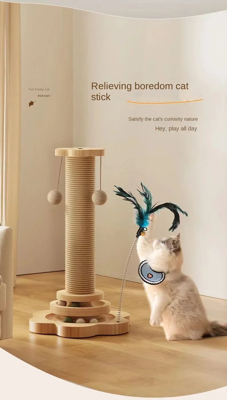 Cadre d'escalade en bois massif pour chat, jouets pour animaux de compagnie, planche à gratter en sisal durable, une pièce, colonne de saisie avec jouets colorés pour chat Cadre d'escalade en bois massif pour chat, jouets pour animaux de compagnie, planche à gratter en sisal durable, une pièce, colonne de saisie avec jouets colorés pour chat