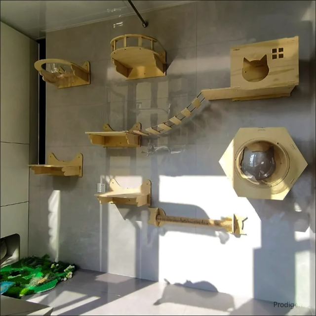 Ensemble d'étagères d'escalade en bois pour chat｜meubles muraux, hamac, perchoir, échelle en sisal, lits à gratter｜perchoirs stables pour chaton – Image 5