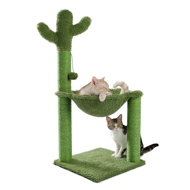 Poteau à Gratter Rose avec Corde en Sisal pour Chat, Hamac Confortable et Spacieux, Cadre d'Escalade