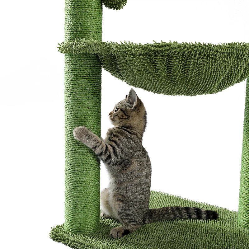 Poteau à Gratter Rose avec Corde en Sisal pour Chat, Hamac Confortable et Spacieux, Cadre d'Escalade