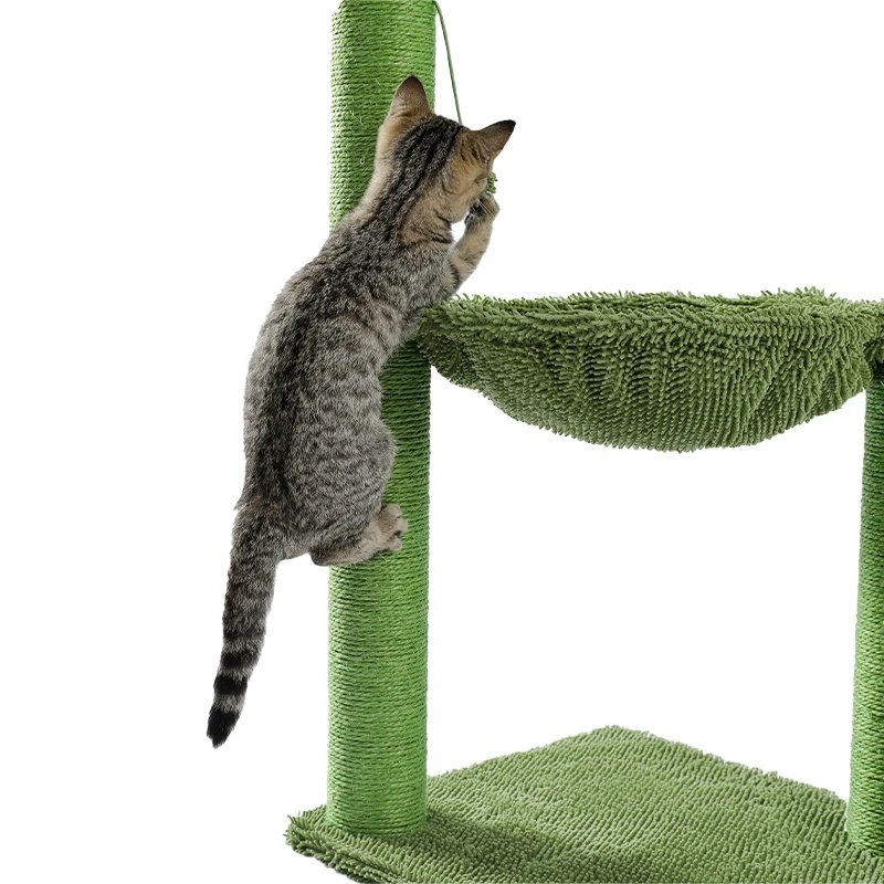 Poteau à Gratter Rose avec Corde en Sisal pour Chat, Hamac Confortable et Spacieux, Cadre d'Escalade
