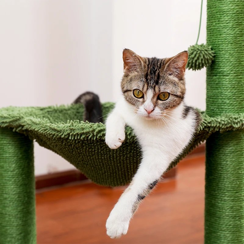 Poteau à Gratter Rose avec Corde en Sisal pour Chat, Hamac Confortable et Spacieux, Cadre d'Escalade