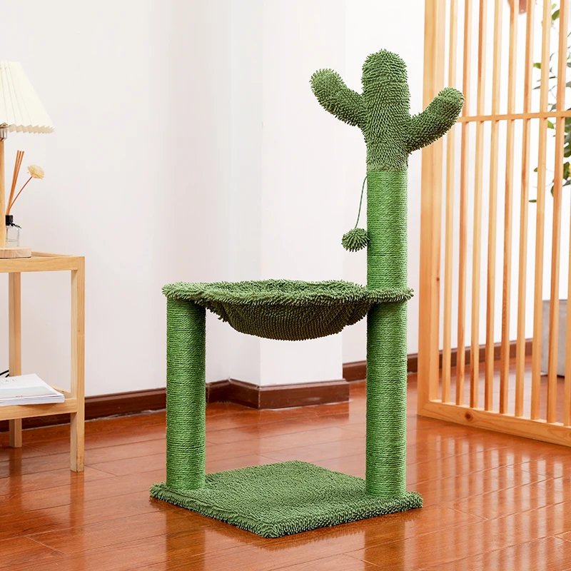 Poteau à Gratter Rose avec Corde en Sisal pour Chat, Hamac Confortable et Spacieux, Cadre d'Escalade