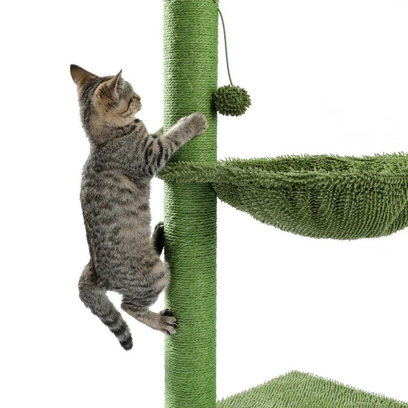 Poteau à Gratter Rose avec Corde en Sisal pour Chat, Hamac Confortable et Spacieux, Cadre d'Escalade