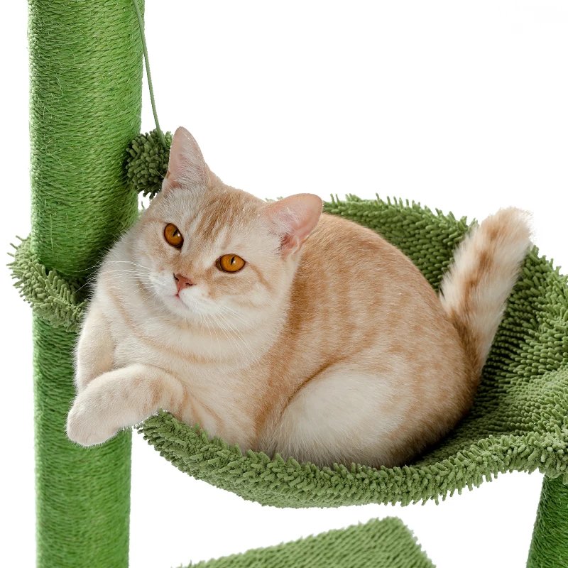 Poteau à Gratter Rose avec Corde en Sisal pour Chat, Hamac Confortable et Spacieux, Cadre d'Escalade