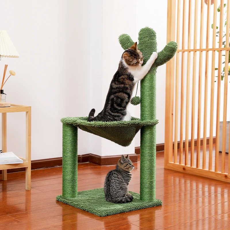 Poteau à Gratter Rose avec Corde en Sisal pour Chat, Hamac Confortable et Spacieux, Cadre d'Escalade
