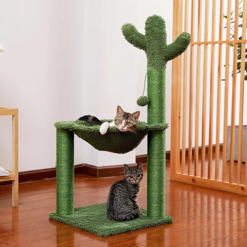 Poteau à Gratter Rose avec Corde en Sisal pour Chat, Hamac Confortable et Spacieux, Cadre d'Escalade