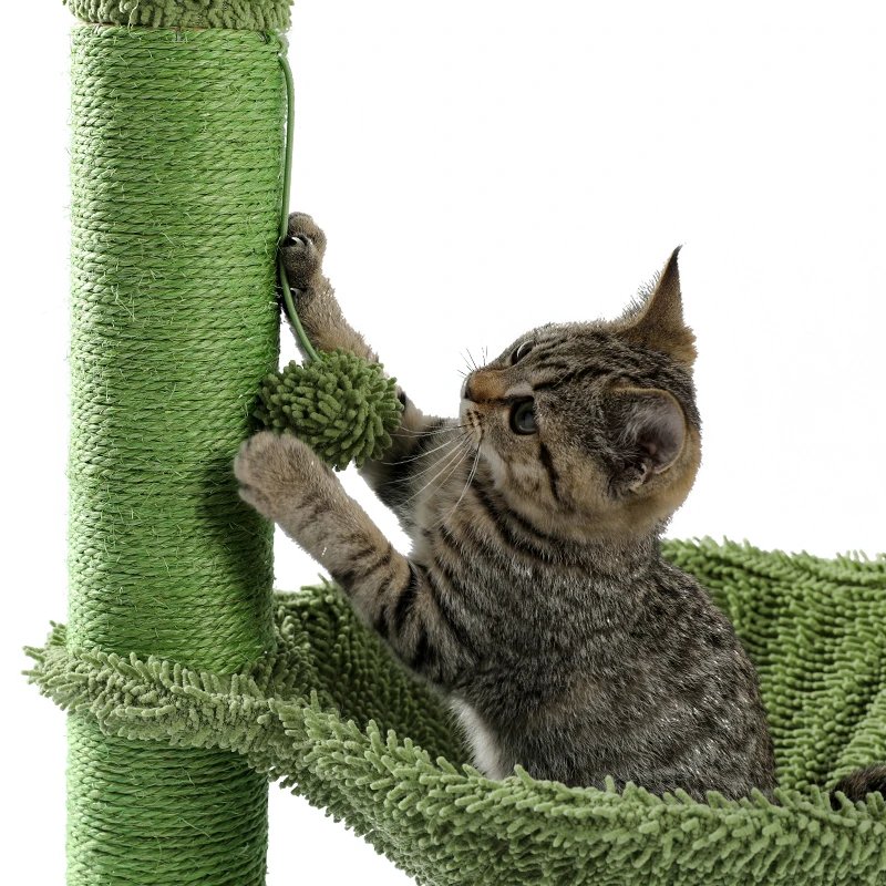 Poteau à Gratter Rose avec Corde en Sisal pour Chat, Hamac Confortable et Spacieux, Cadre d'Escalade
