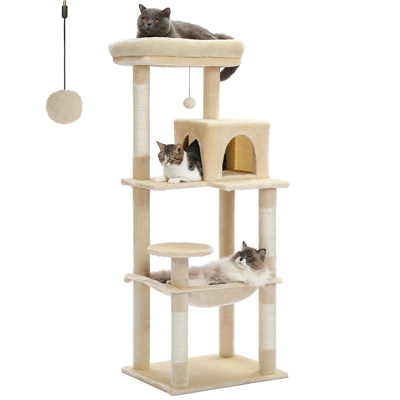 Arbre à Chat d'Nikà 5 Niveaux Tour pour Grands Chats avec Grand Hamac, Poteaux à Gratter Couverts en Sisal, Perchoir Confortable