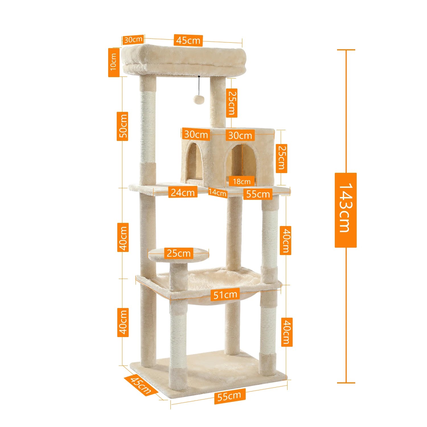 Arbre à Chat d'Nikà 5 Niveaux Tour pour Grands Chats avec Grand Hamac, Poteaux à Gratter Couverts en Sisal, Perchoir Confortable