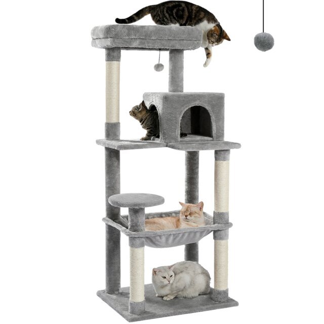 Arbre à Chat 5 Niveaux Tour pour Grands Chats avec Grand Hamac | Poteaux à Gratter Couverts en Sisal | Perchoir Confortable