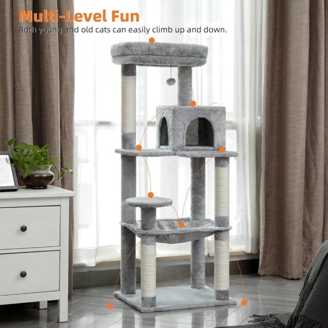 Arbre à Chat 5 Niveaux Tour pour Grands Chats avec Grand Hamac | Poteaux à Gratter Couverts en Sisal | Perchoir Confortable – Image 2