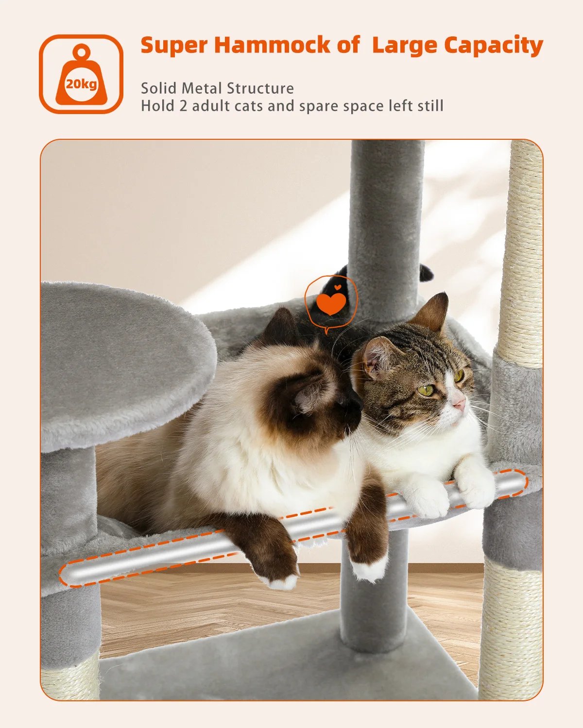 Arbre à Chat d'Nikà 5 Niveaux Tour pour Grands Chats avec Grand Hamac, Poteaux à Gratter Couverts en Sisal, Perchoir Confortable