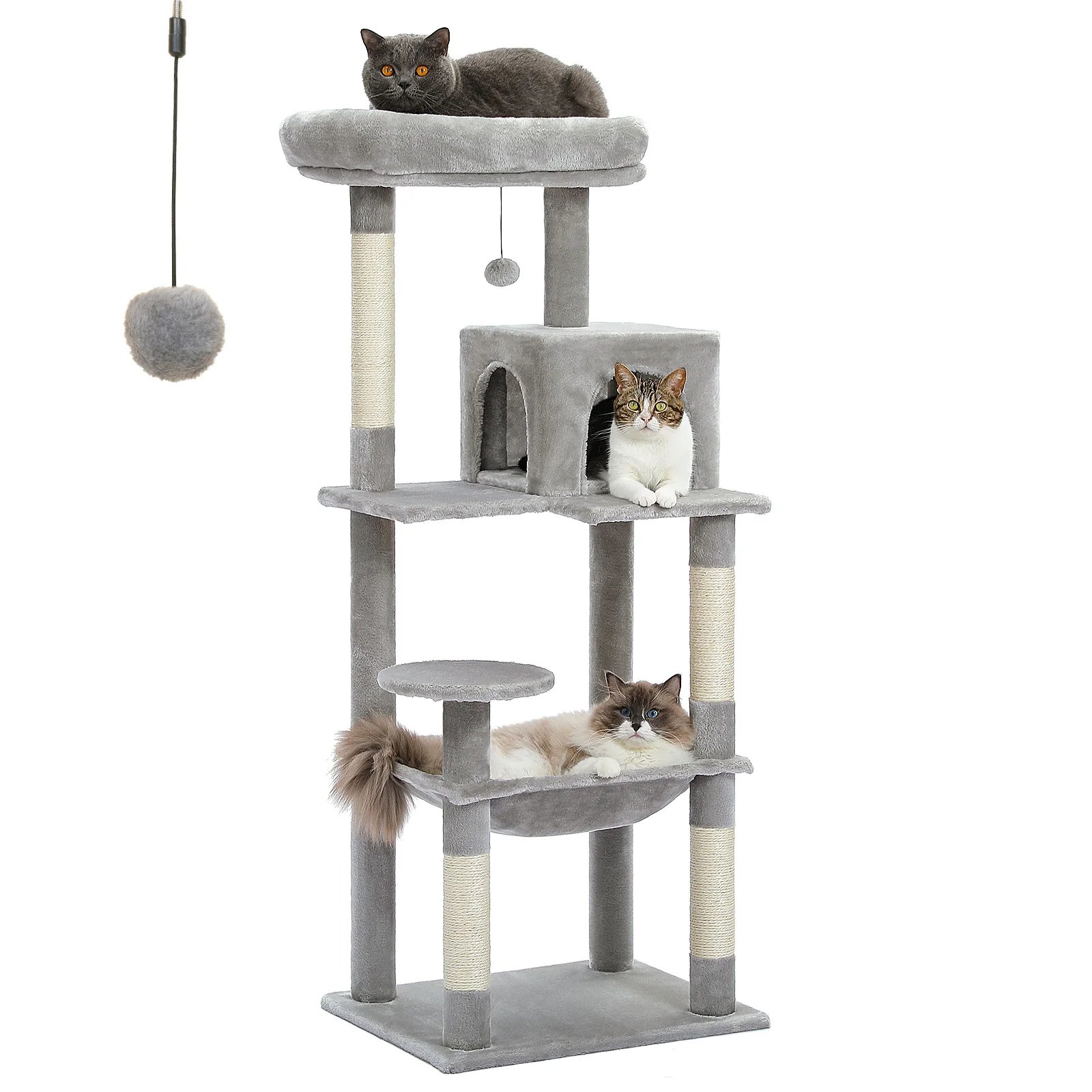 Arbre à Chat d'Nikà 5 Niveaux Tour pour Grands Chats avec Grand Hamac, Poteaux à Gratter Couverts en Sisal, Perchoir Confortable