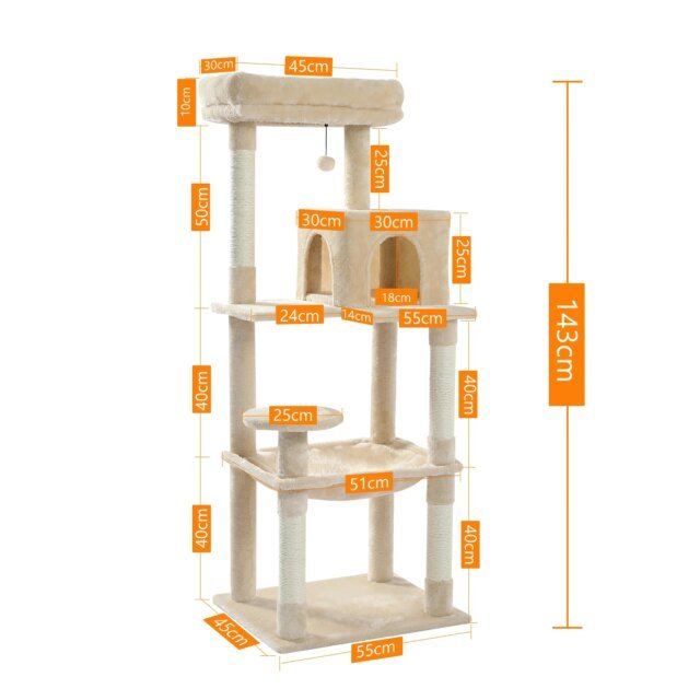 Arbre à Chat 5 Niveaux Tour pour Grands Chats avec Grand Hamac | Poteaux à Gratter Couverts en Sisal | Perchoir Confortable – Image 4