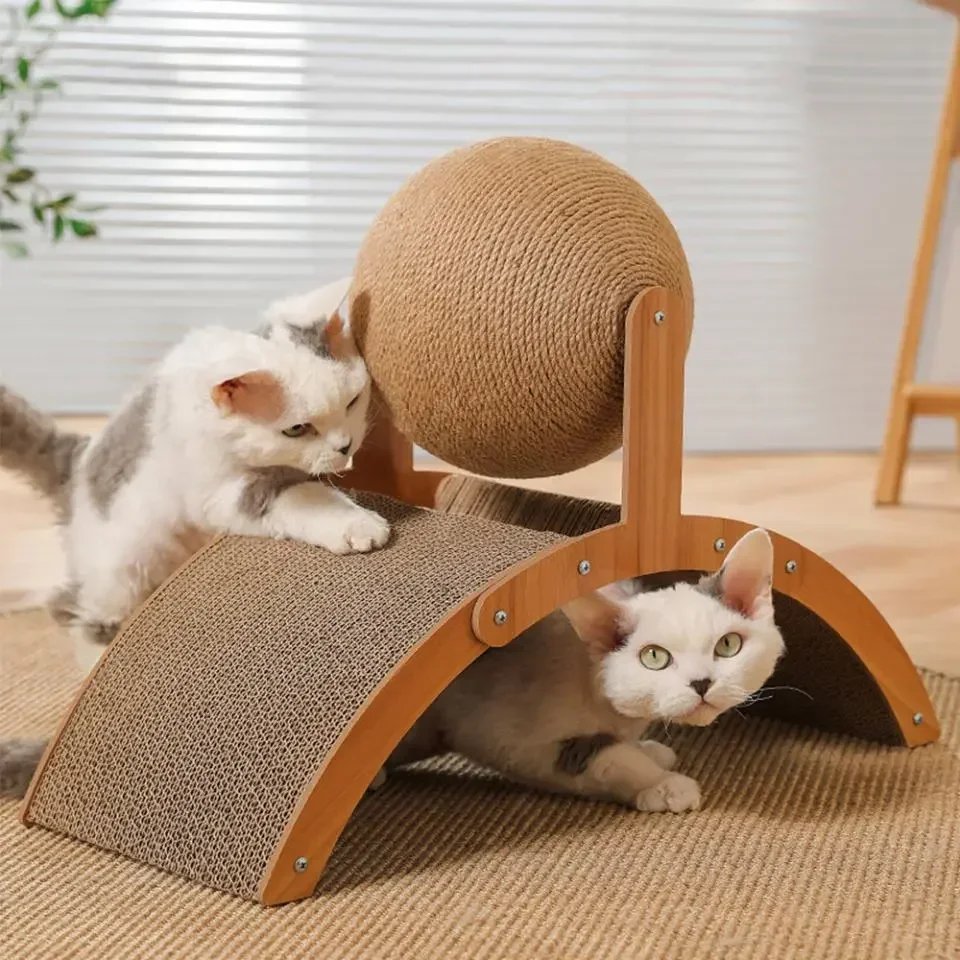 Boule à gratter pour chat en bois 2 en 1, planche à gratter en sisal, grattoir à patte en bois massif pour chats Boule à gratter pour chat en bois 2 en 1, planche à gratter en sisal, grattoir à patte en bois massif pour chats