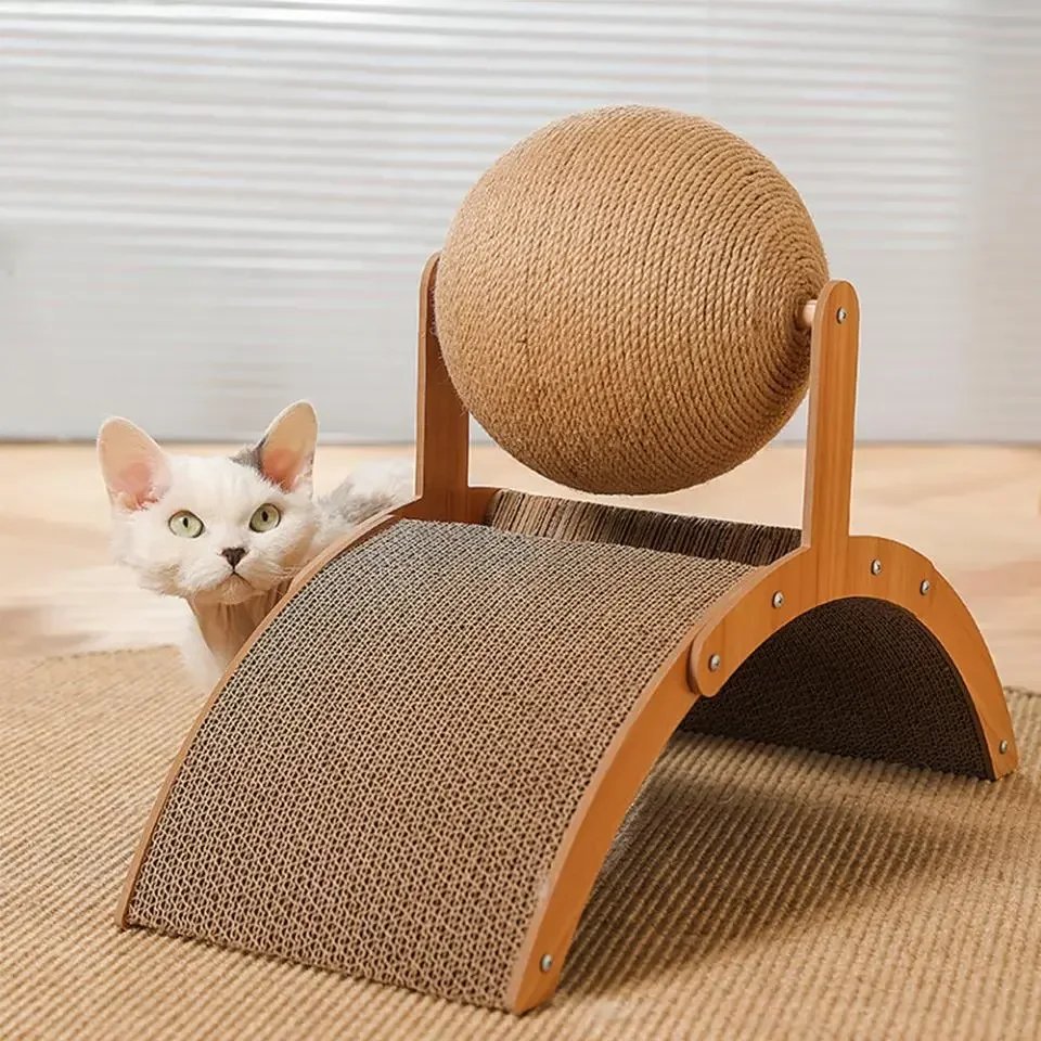 Boule à gratter pour chat en bois 2 en 1, planche à gratter en sisal, grattoir à patte en bois massif pour chats Boule à gratter pour chat en bois 2 en 1, planche à gratter en sisal, grattoir à patte en bois massif pour chats