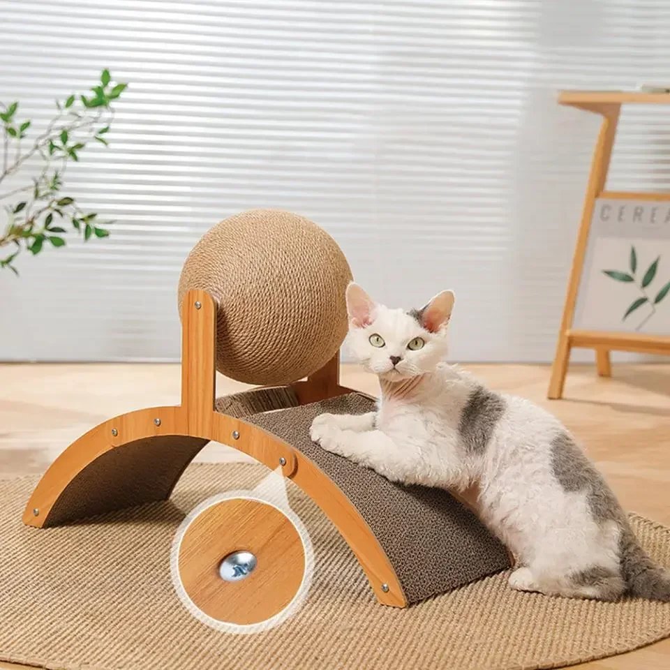 Boule à gratter pour chat en bois 2 en 1, planche à gratter en sisal, grattoir à patte en bois massif pour chats Boule à gratter pour chat en bois 2 en 1, planche à gratter en sisal, grattoir à patte en bois massif pour chats