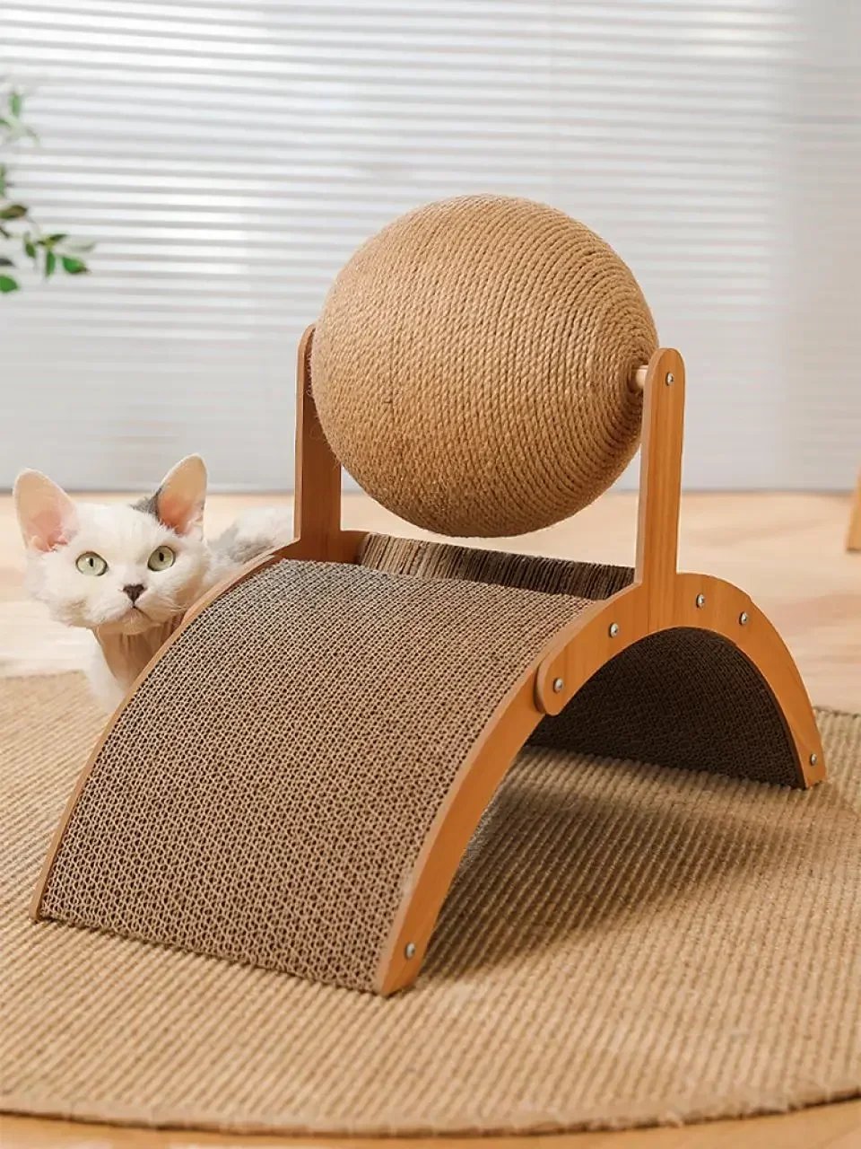 Boule à gratter pour chat en bois 2 en 1, planche à gratter en sisal, grattoir à patte en bois massif pour chats Boule à gratter pour chat en bois 2 en 1, planche à gratter en sisal, grattoir à patte en bois massif pour chats