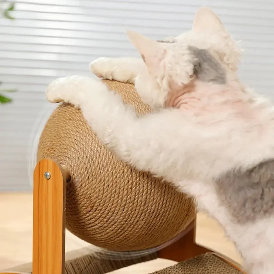 Boule à gratter pour chat en bois 2 en 1, planche à gratter en sisal, grattoir à patte en bois massif pour chats Boule à gratter pour chat en bois 2 en 1, planche à gratter en sisal, grattoir à patte en bois massif pour chats