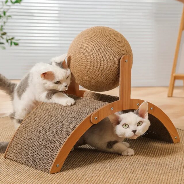 Boule à gratter pour chat en bois 2 en 1| planche à gratter en sisal | grattoir à patte en bois massif pour chats