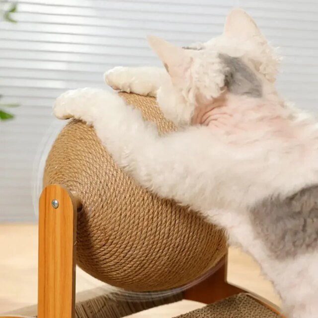 Boule à gratter pour chat en bois 2 en 1| planche à gratter en sisal | grattoir à patte en bois massif pour chats – Image 5