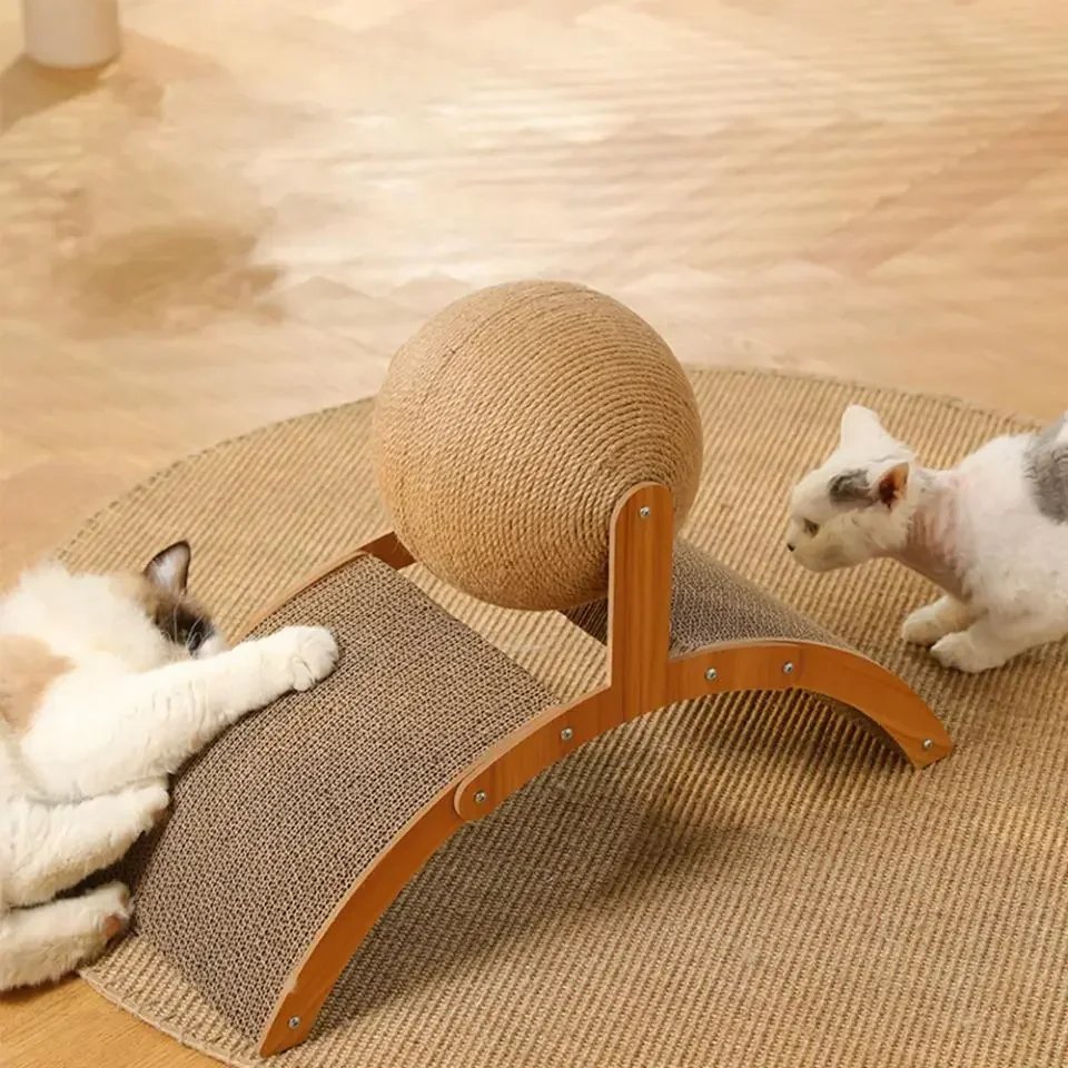 Boule à gratter pour chat en bois 2 en 1, planche à gratter en sisal, grattoir à patte en bois massif pour chats Boule à gratter pour chat en bois 2 en 1, planche à gratter en sisal, grattoir à patte en bois massif pour chats