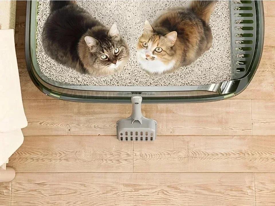 Bac à Litière Ouvert pour Chat, Bac à Sable Épais, Semi-Fermé, Côté Haut, Résistant aux Éclaboussures, avec Pelle, Fournitures pour Animaux de Compagnie