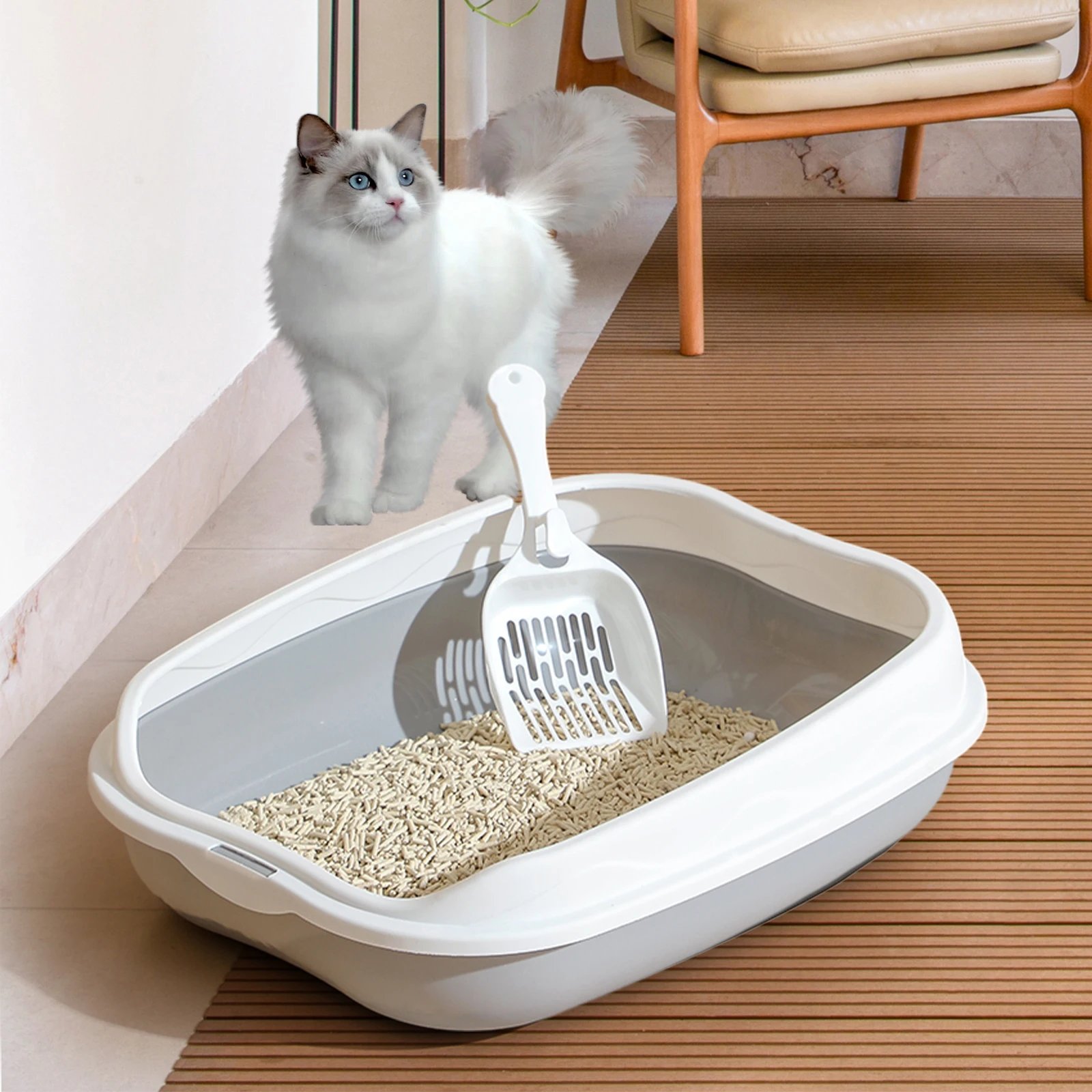 Bac à Litière Portable pour Chat, Bassin de Lit PerfecSemi Fermé, Poêle à Litière pour Chaton, Toilettes pour Lapin, Chats Moyens et Grands, Petits Animaux