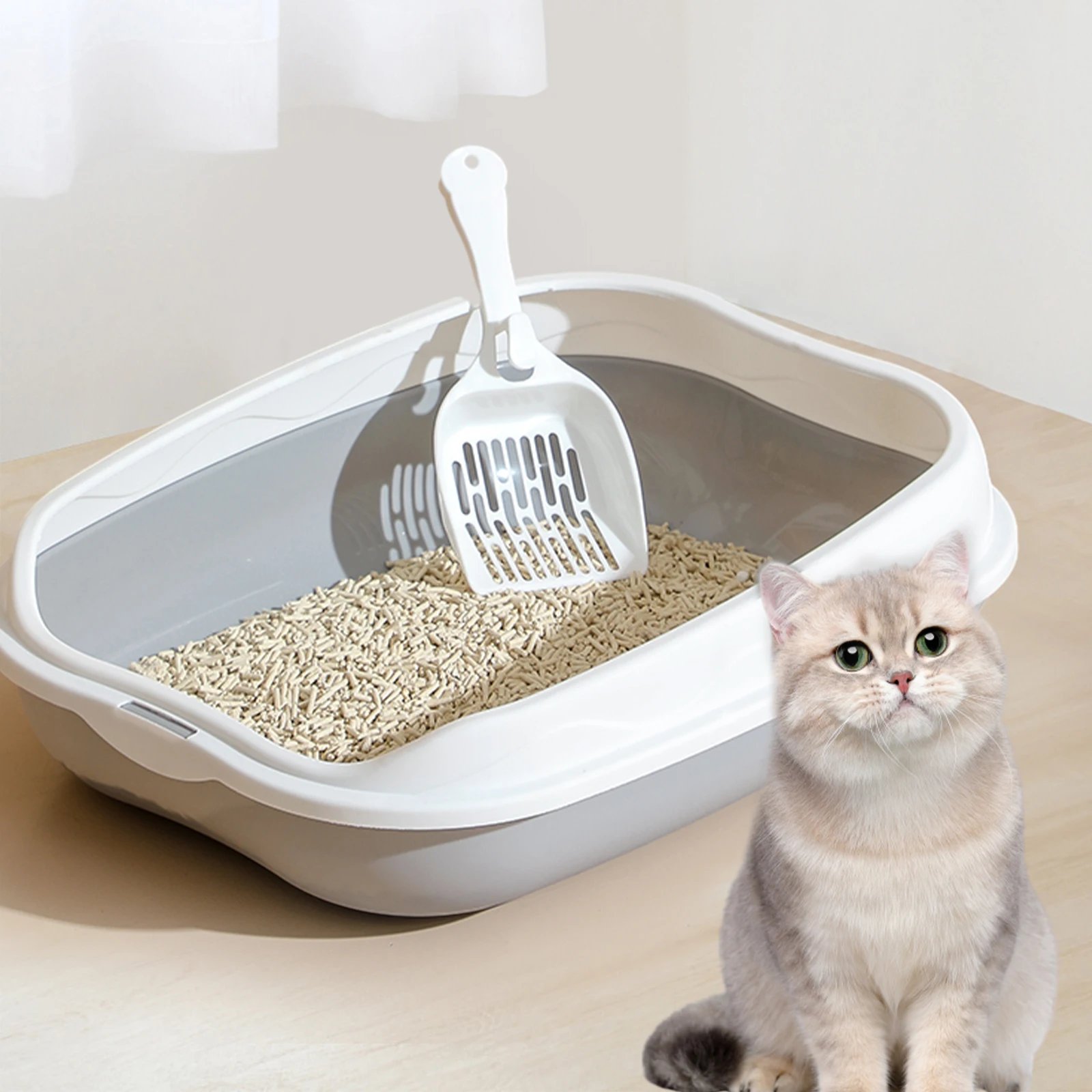 Bac à Litière Portable pour Chat, Bassin de Lit PerfecSemi Fermé, Poêle à Litière pour Chaton, Toilettes pour Lapin, Chats Moyens et Grands, Petits Animaux