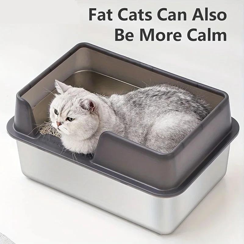 Boîte à litière extra large en acier inoxydable pour chat, boîtier mural haut, anti-fuite, facile à nettoyer, couvercle inclus