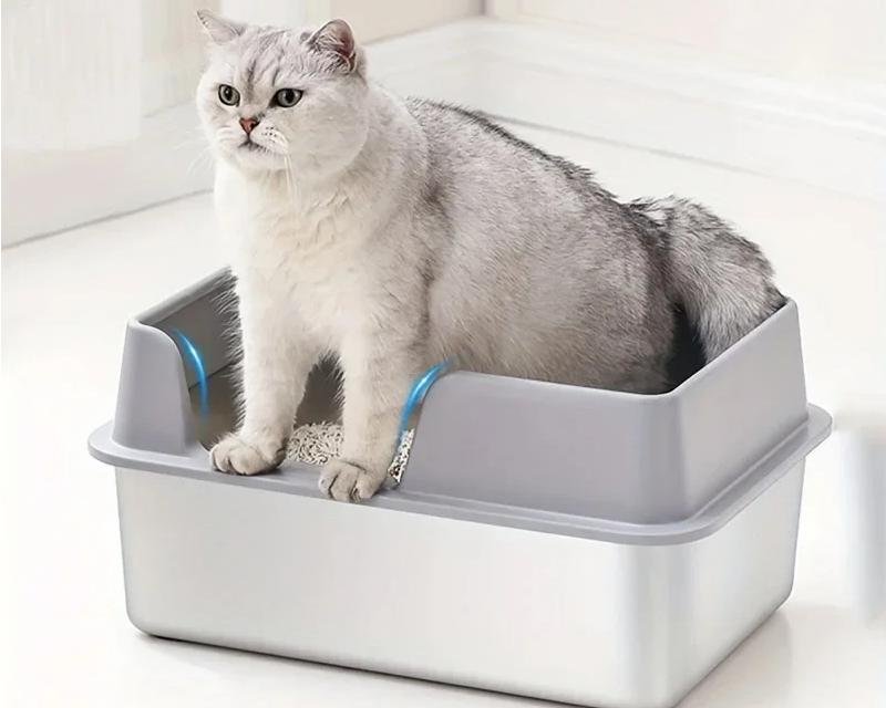 Boîte à litière extra large en acier inoxydable pour chat, boîtier mural haut, anti-fuite, facile à nettoyer, couvercle inclus