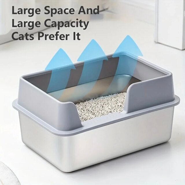 Boîte à litière extra large en acier inoxydable pour chat – Image 4