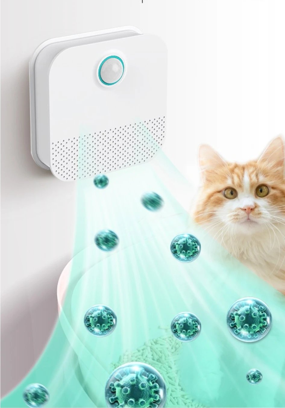 Purificateur intelligent d'odeurs de chat, désodorisant de bac à litière, supporter ficateur d'air de toilette pour animaux de compagnie, dépistolet ant de litière pour chien et chat