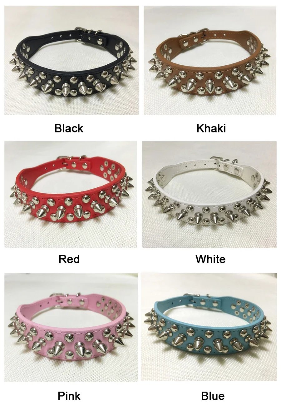 Sangle de cou réglable en cuir PU pour animal de compagnie, collier à pointes, fournitures pour chien, rivet punk, petits chiens et chats Sangle de cou réglable en cuir PU pour animal de compagnie, collier à pointes, fournitures pour chien, rivet punk, petits chiens et chats