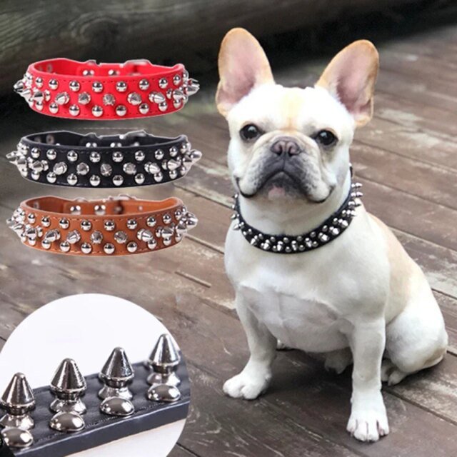 Sangle de cou réglable en cuir PU pour animal de compagnie | collier à pointes | fournitures pour chien
