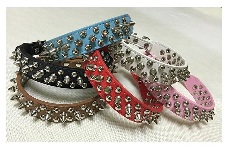 Sangle de cou réglable en cuir PU pour animal de compagnie, collier à pointes, fournitures pour chien, rivet punk, petits chiens et chats Sangle de cou réglable en cuir PU pour animal de compagnie, collier à pointes, fournitures pour chien, rivet punk, petits chiens et chats
