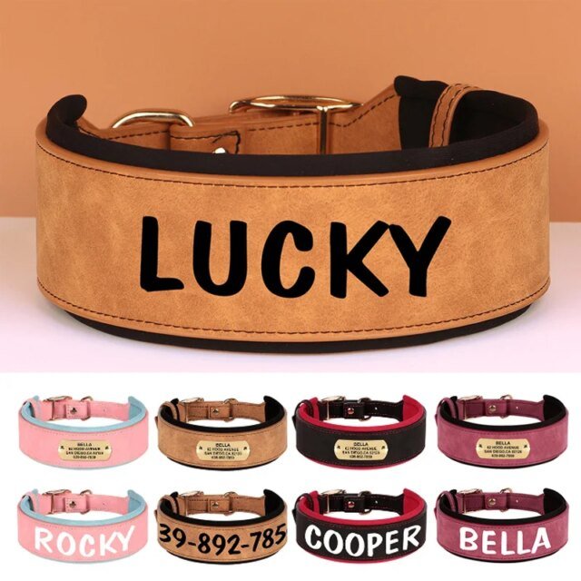 Collier en cuir PU personnalisé pour animaux de compagnie | collier de chien large