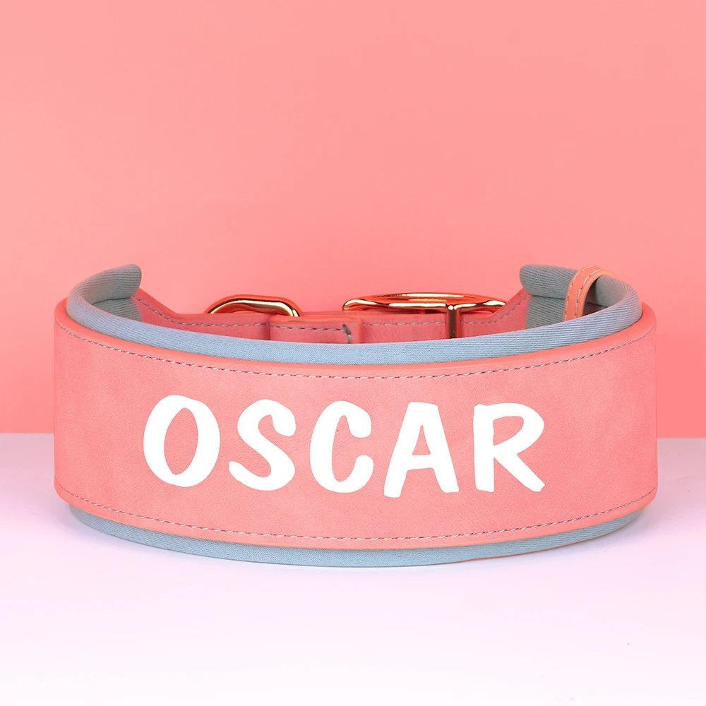 Collier en cuir PU personnalisé pour animaux de compagnie, collier de chien large, étiquette personnalisée, doux, petits chiens moyens et grands, Pitbull et Buldog