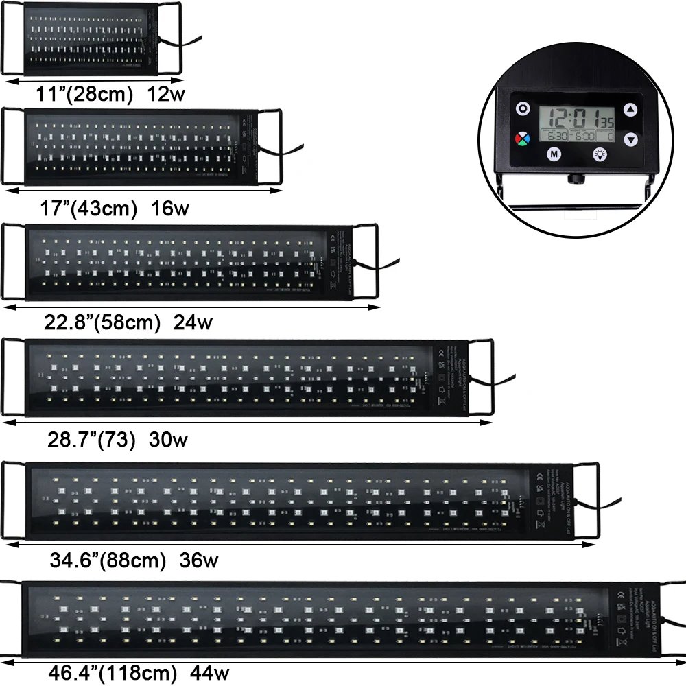 Full LED Fish Precious Lighting, Lampe de croissance des plantes, Décoration d'aquarium, Étanche IP68, 24/7 V-100V, 30-60cm, 240