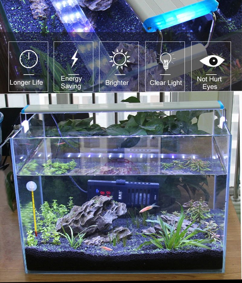 Lampe LED super mince pour aquarium, éclairage de croissance des plantes, pince lumineuse étanche, bleu, 18-75cm, 220V