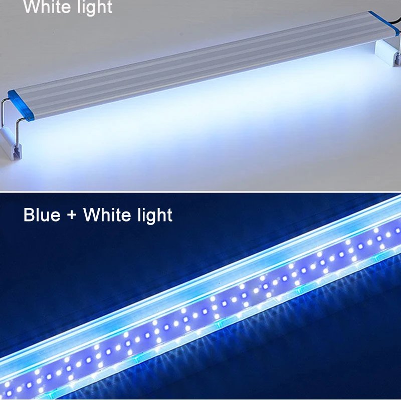 Lampe LED super mince pour aquarium, éclairage de croissance des plantes, pince lumineuse étanche, bleu, 18-75cm, 220V