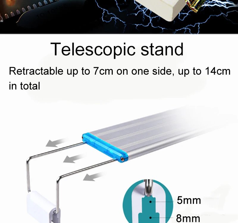 Lampe LED super mince pour aquarium, éclairage de croissance des plantes, pince lumineuse étanche, bleu, 18-75cm, 220V