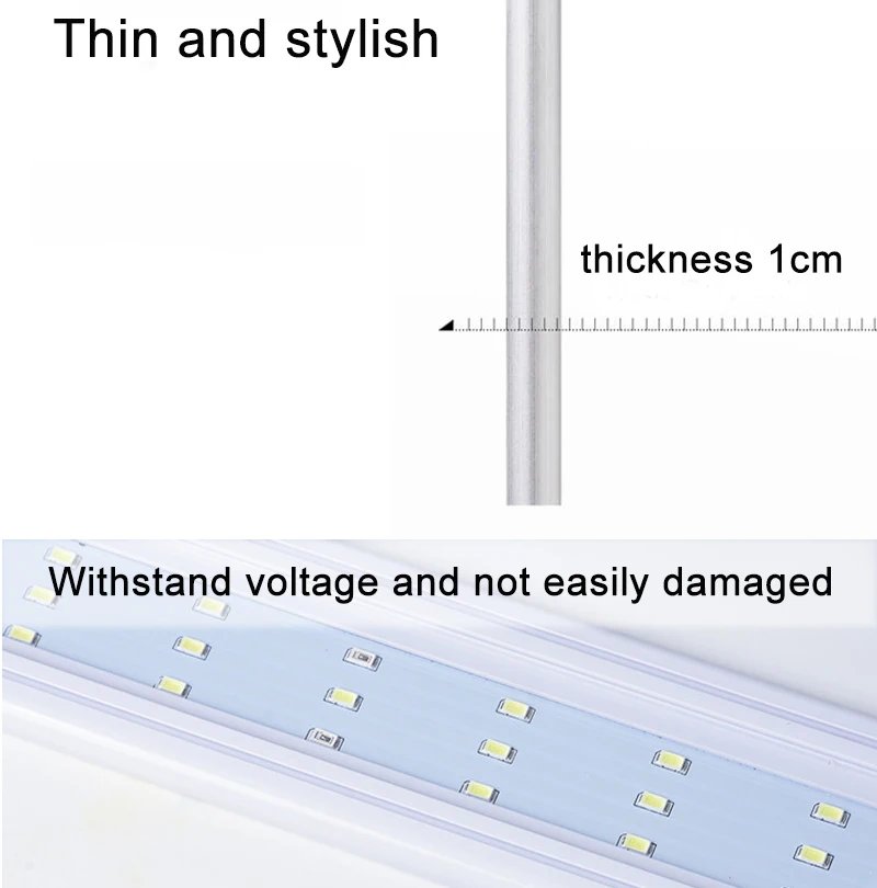 Lampe LED super mince pour aquarium, éclairage de croissance des plantes, pince lumineuse étanche, bleu, 18-75cm, 220V