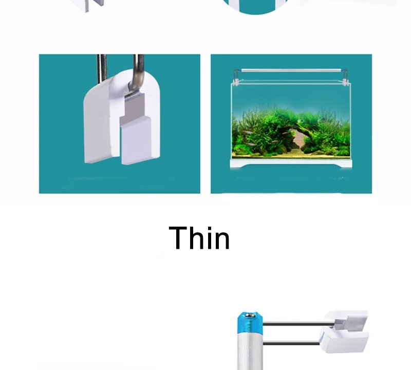 Lampe LED super mince pour aquarium, éclairage de croissance des plantes, pince lumineuse étanche, bleu, 18-75cm, 220V