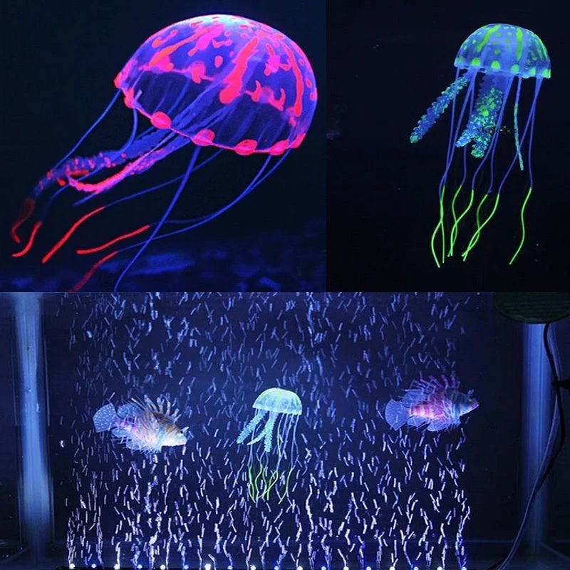 Aquarium lumineux artificiel en Silicone, faux poisson-lion flottant dans la nuit, ornement décoratif pour la maison